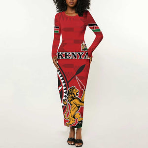 Personalized Afro Kenya Coat Of Arms Long Sleeve Bodycon Dress Ethnic Seamless Pattern LT18