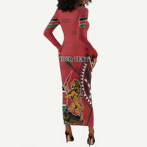 Personalized Afro Kenya Coat Of Arms Long Sleeve Bodycon Dress Ethnic Seamless Pattern LT18