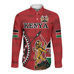 Personalized Afro Kenya Coat Of Arms Long Sleeve Button Shirt Ethnic Seamless Pattern