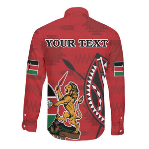 Personalized Afro Kenya Coat Of Arms Long Sleeve Button Shirt Ethnic Seamless Pattern