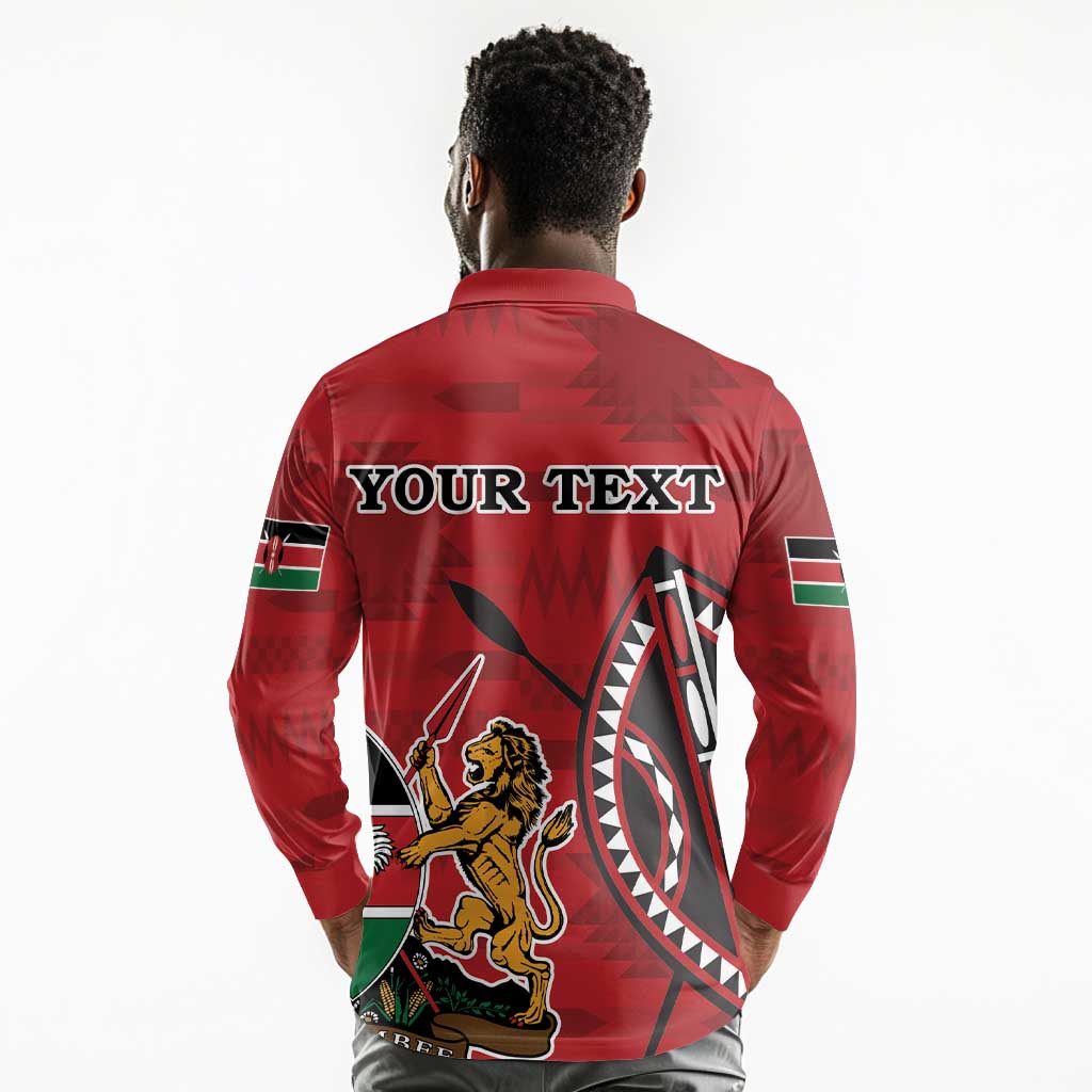 Personalized Afro Kenya Coat Of Arms Long Sleeve Polo Shirt Ethnic Seamless Pattern