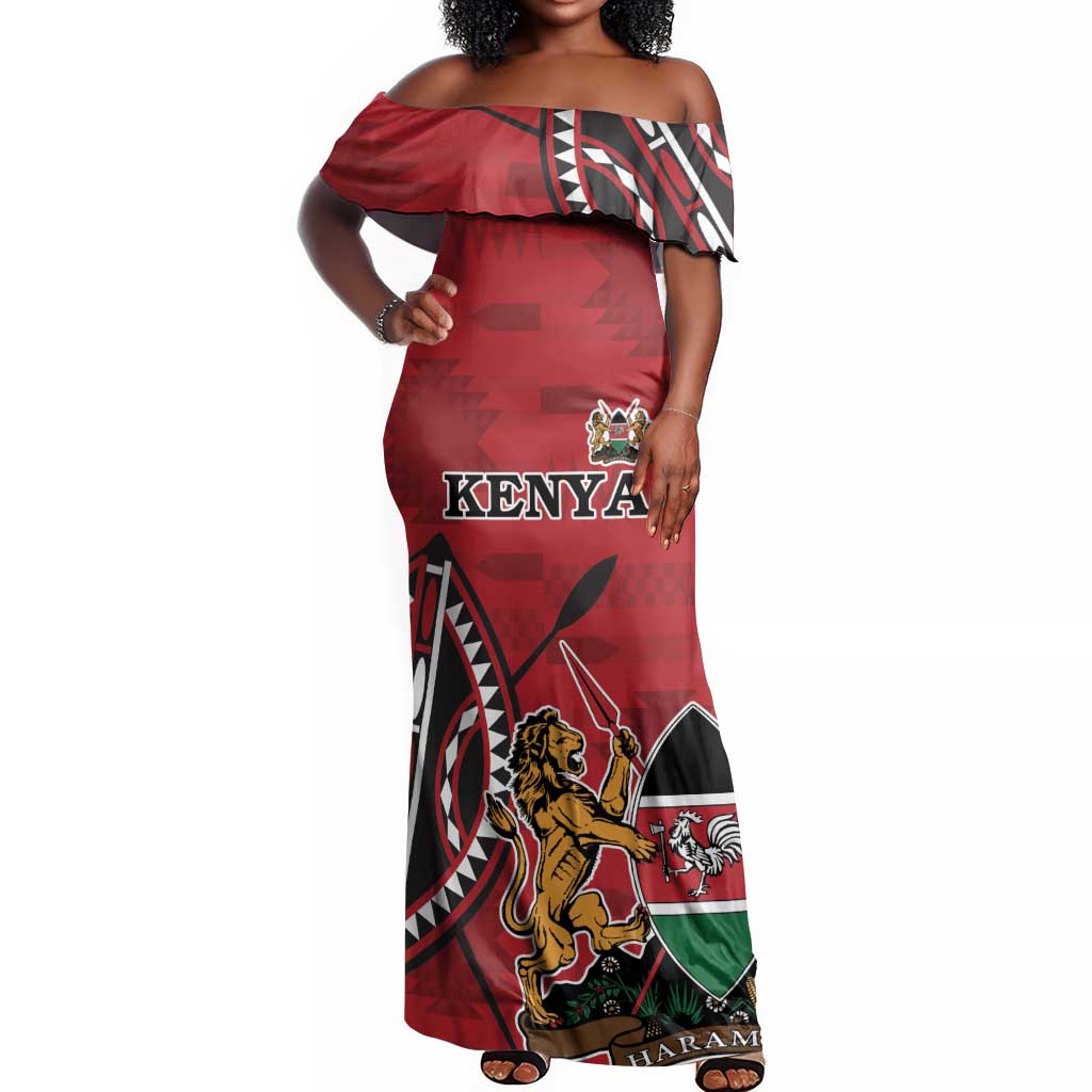 Personalized Afro Kenya Coat Of Arms Off Shoulder Maxi Dress Ethnic Seamless Pattern
