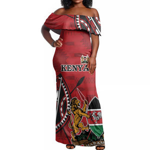 Personalized Afro Kenya Coat Of Arms Off Shoulder Maxi Dress Ethnic Seamless Pattern