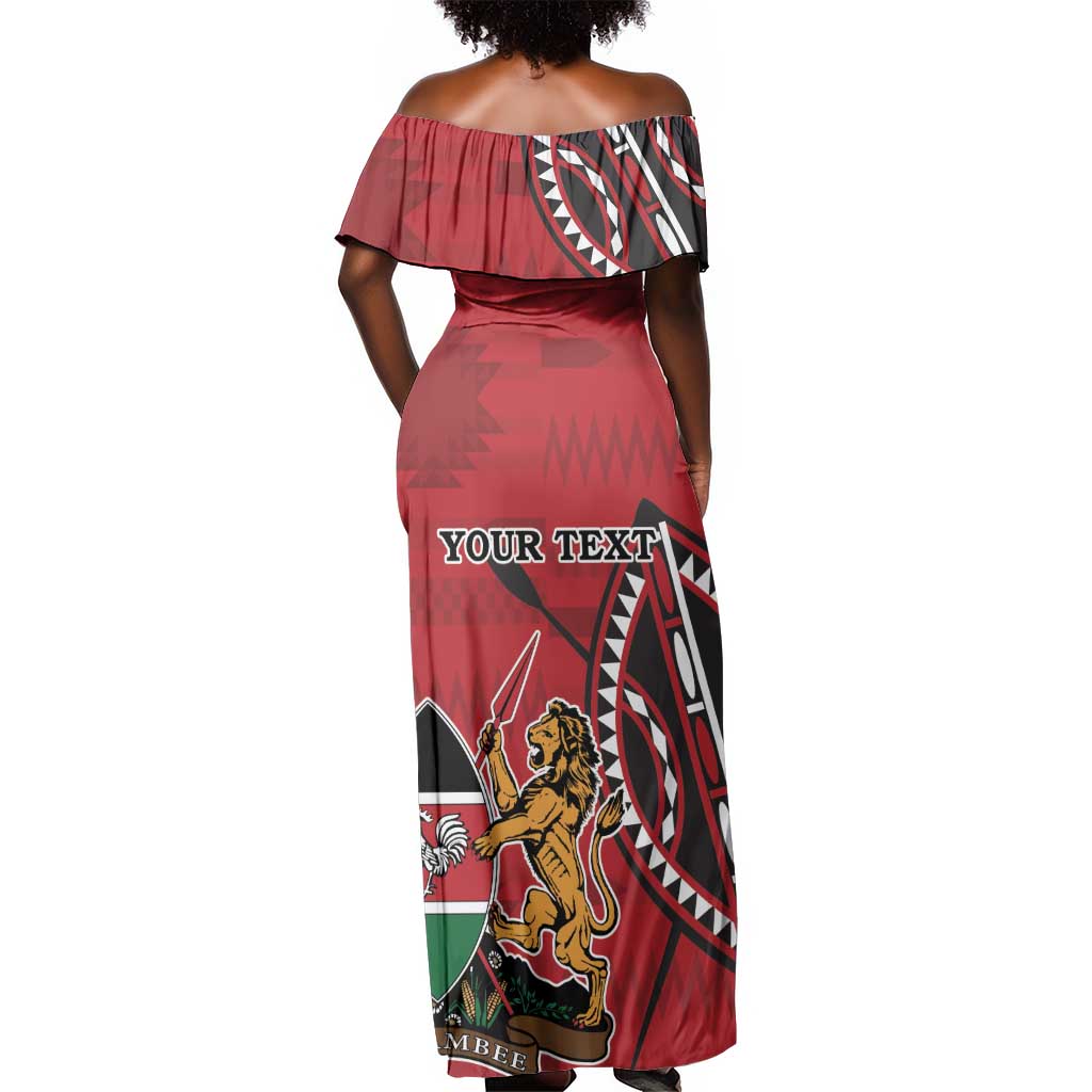 Personalized Afro Kenya Coat Of Arms Off Shoulder Maxi Dress Ethnic Seamless Pattern