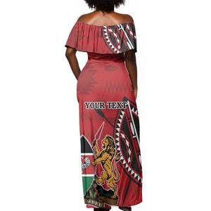 Personalized Afro Kenya Coat Of Arms Off Shoulder Maxi Dress Ethnic Seamless Pattern