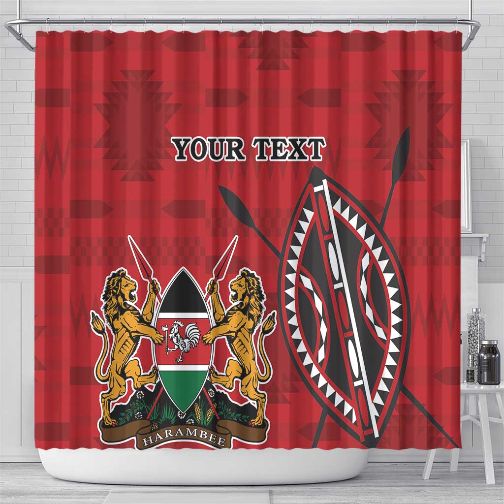 Personalized Afro Kenya Coat Of Arms Shower Curtain Ethnic Seamless Pattern