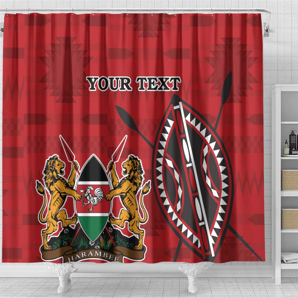 Personalized Afro Kenya Coat Of Arms Shower Curtain Ethnic Seamless Pattern