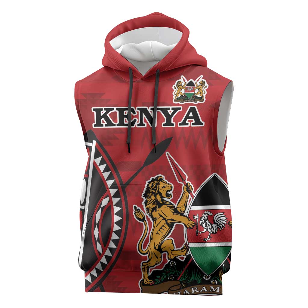 Personalized Afro Kenya Coat Of Arms Sleeveless Hoodie Ethnic Seamless Pattern - African Pride