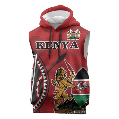 Personalized Afro Kenya Coat Of Arms Sleeveless Hoodie Ethnic Seamless Pattern - African Pride