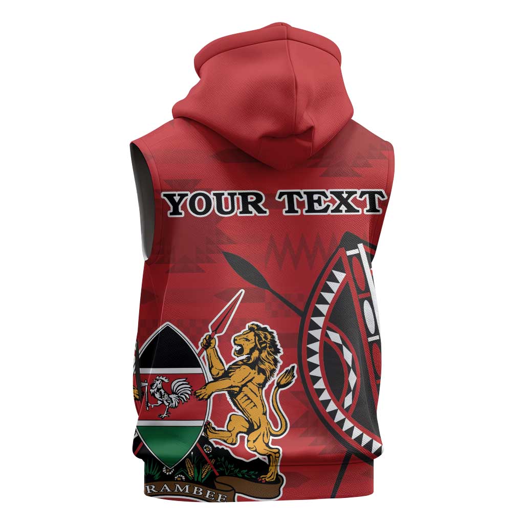 Personalized Afro Kenya Coat Of Arms Sleeveless Hoodie Ethnic Seamless Pattern - African Pride