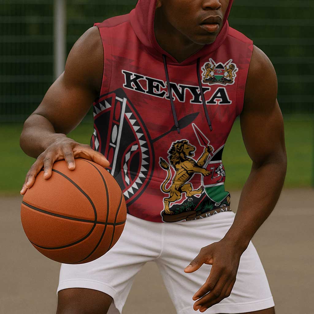 Personalized Afro Kenya Coat Of Arms Sleeveless Hoodie Ethnic Seamless Pattern - African Pride