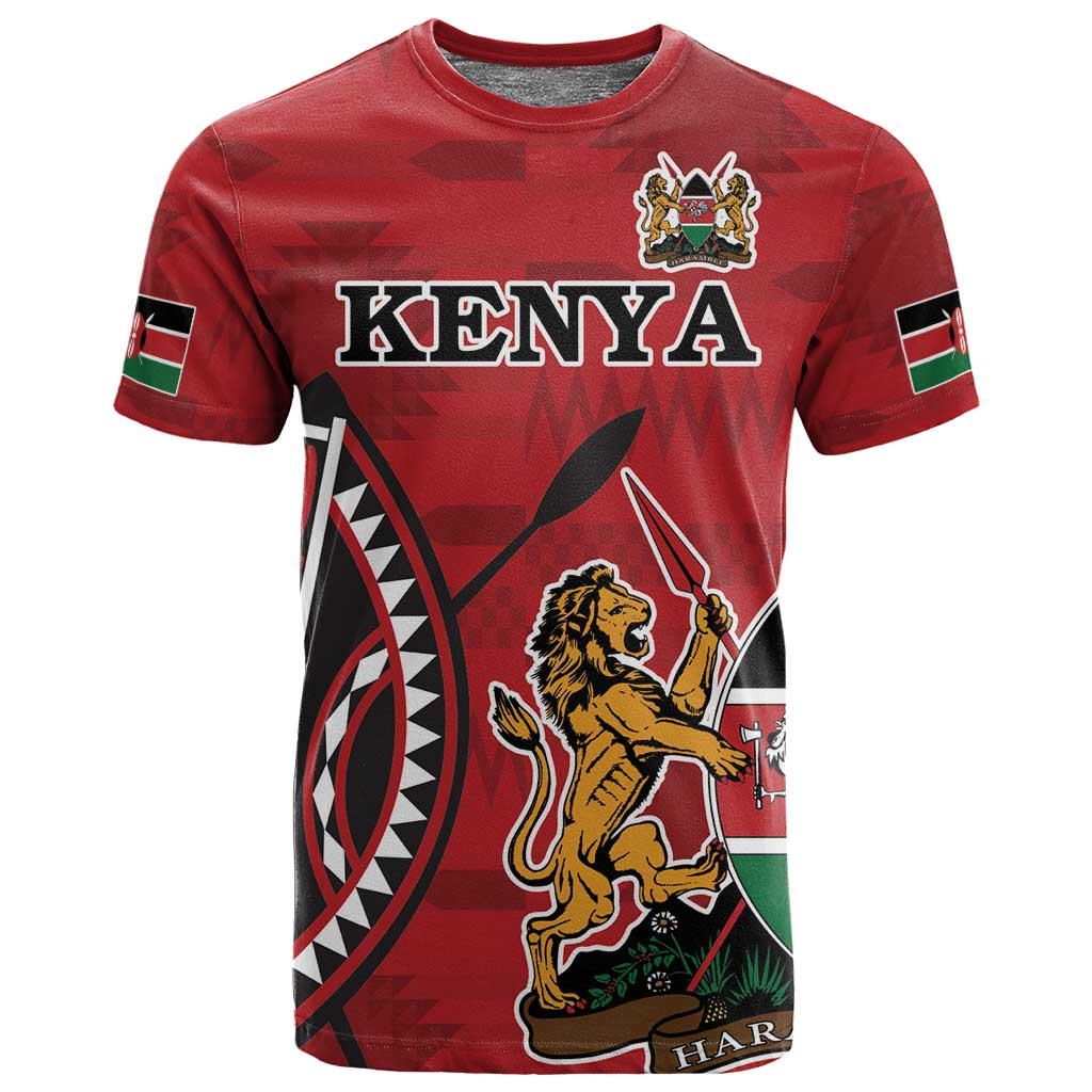 Personalized Afro Kenya Coat Of Arms T shirt Ethnic Seamless Pattern