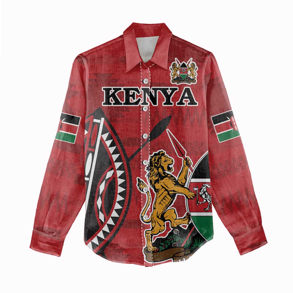 Personalized Afro Kenya Coat Of Arms Women Casual Shirt Ethnic Seamless Pattern LT18