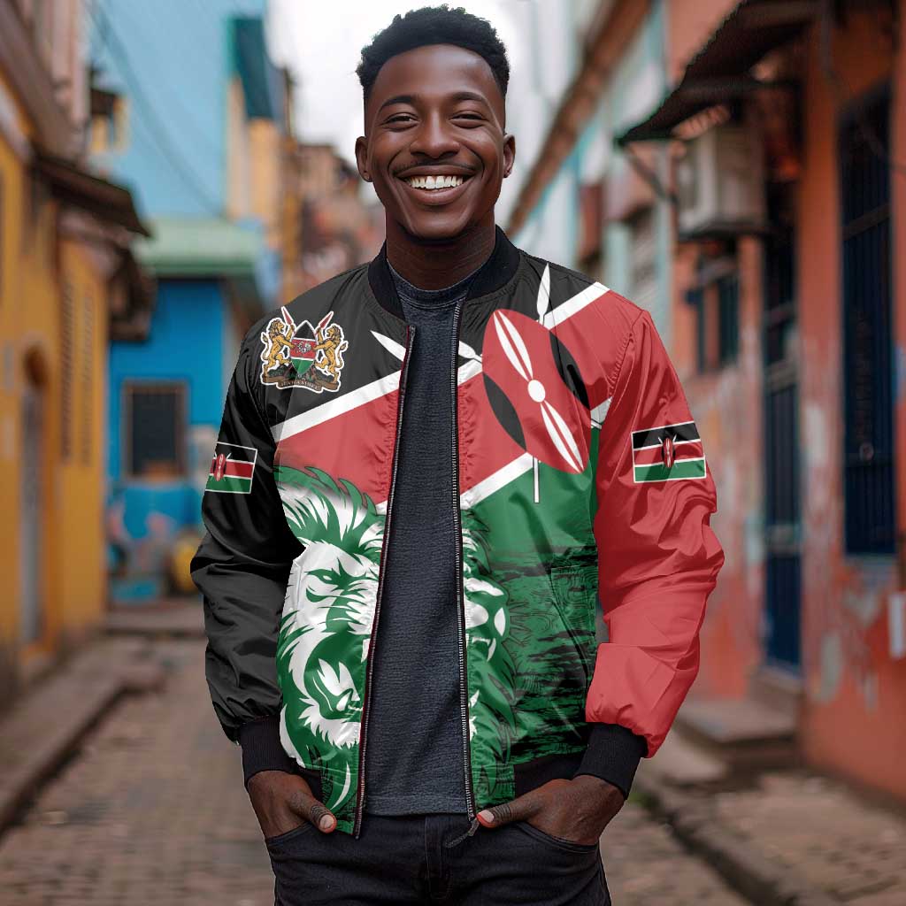 Afro Kenya Lion Head Bomber Jacket Flag Style