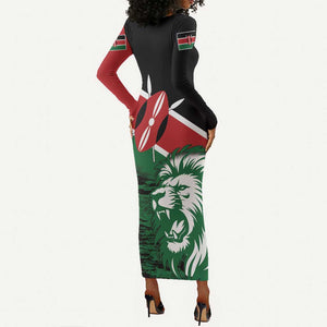 Afro Kenya Lion Head Long Sleeve Bodycon Dress Flag Style LT18