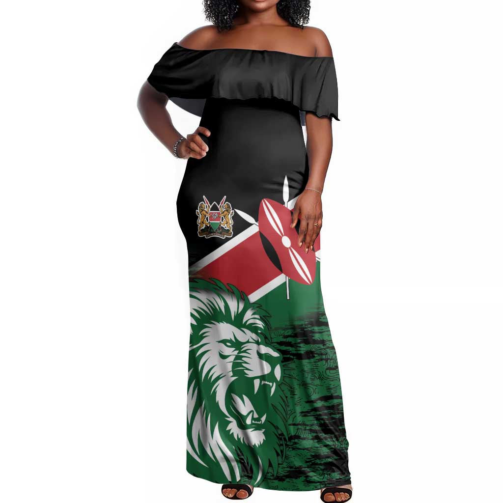 Afro Kenya Lion Head Off Shoulder Maxi Dress Flag Style