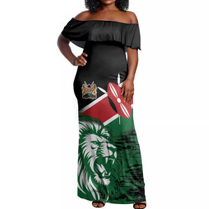 Afro Kenya Lion Head Off Shoulder Maxi Dress Flag Style