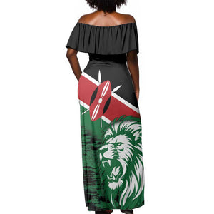 Afro Kenya Lion Head Off Shoulder Maxi Dress Flag Style