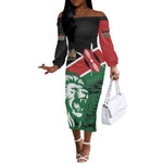 Afro Kenya Lion Head Off The Shoulder Long Sleeve Dress Flag Style