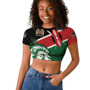 Afro Kenya Lion Head Raglan Cropped T shirt Flag Style
