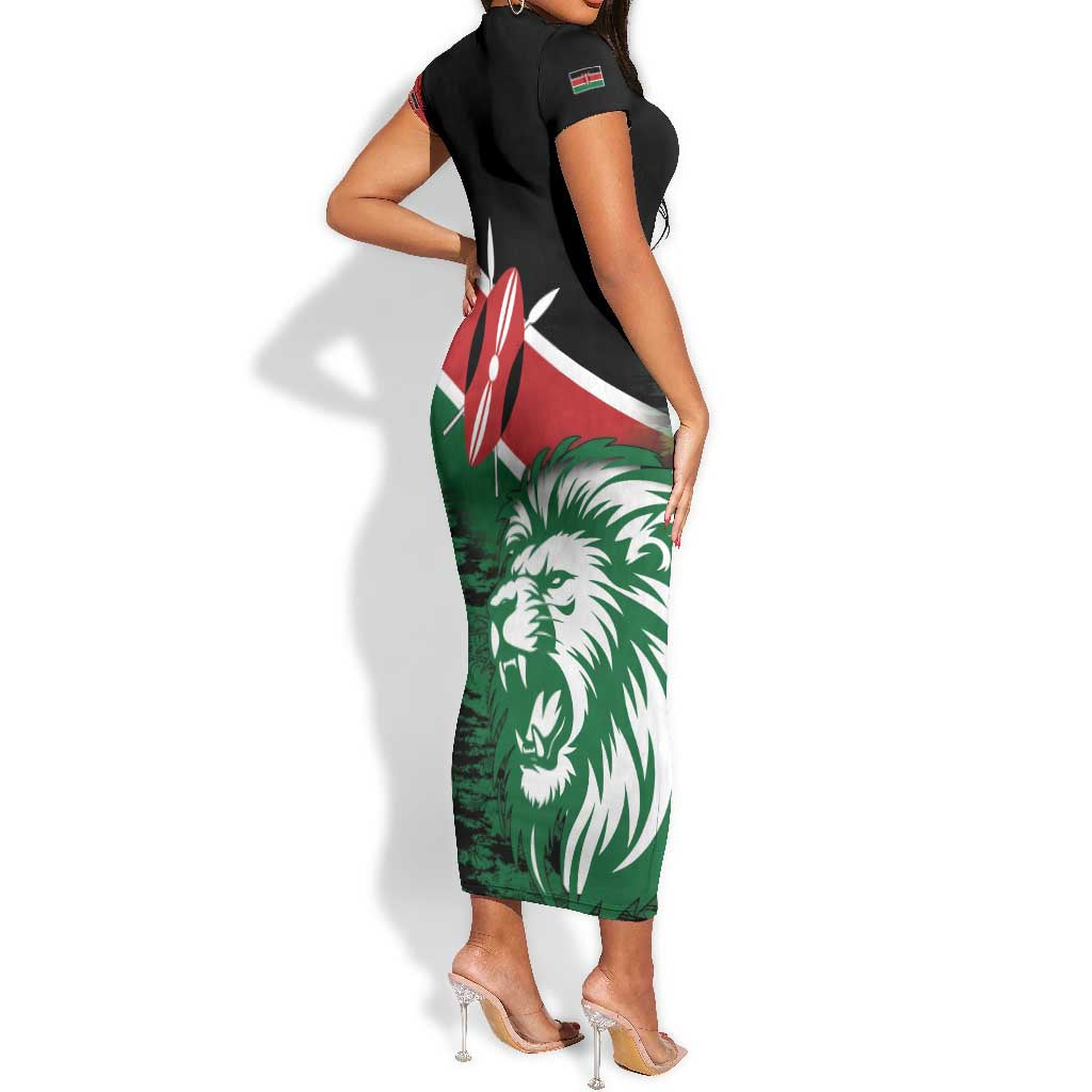Afro Kenya Lion Head Short Sleeve Bodycon Dress Flag Style LT18