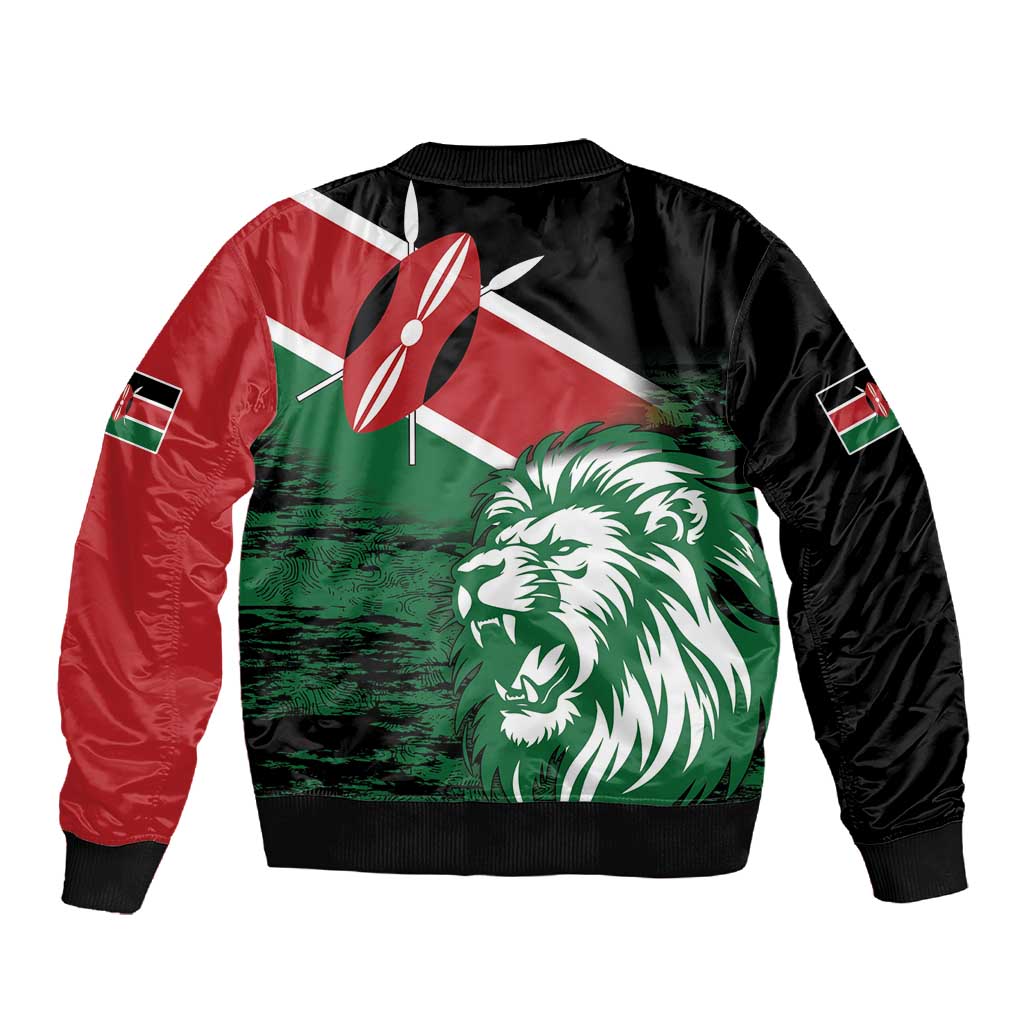 Afro Kenya Lion Head Sleeve Zip Bomber Jacket Flag Style
