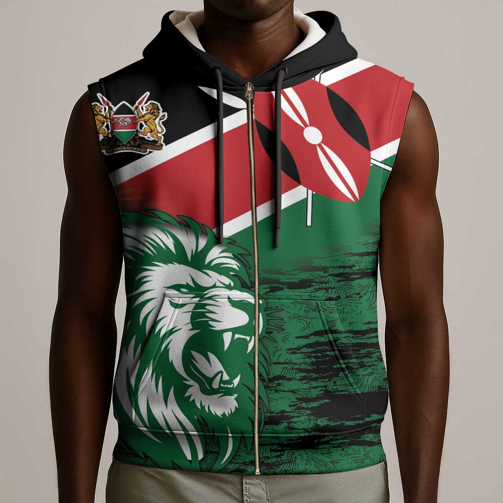 Afro Kenya Lion Head Sleeveless Zip Hoodie Flag Style - African Pride
