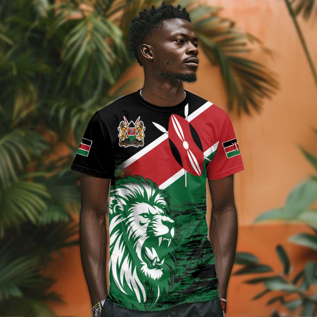 Afro Kenya Lion Head T shirt Flag Style