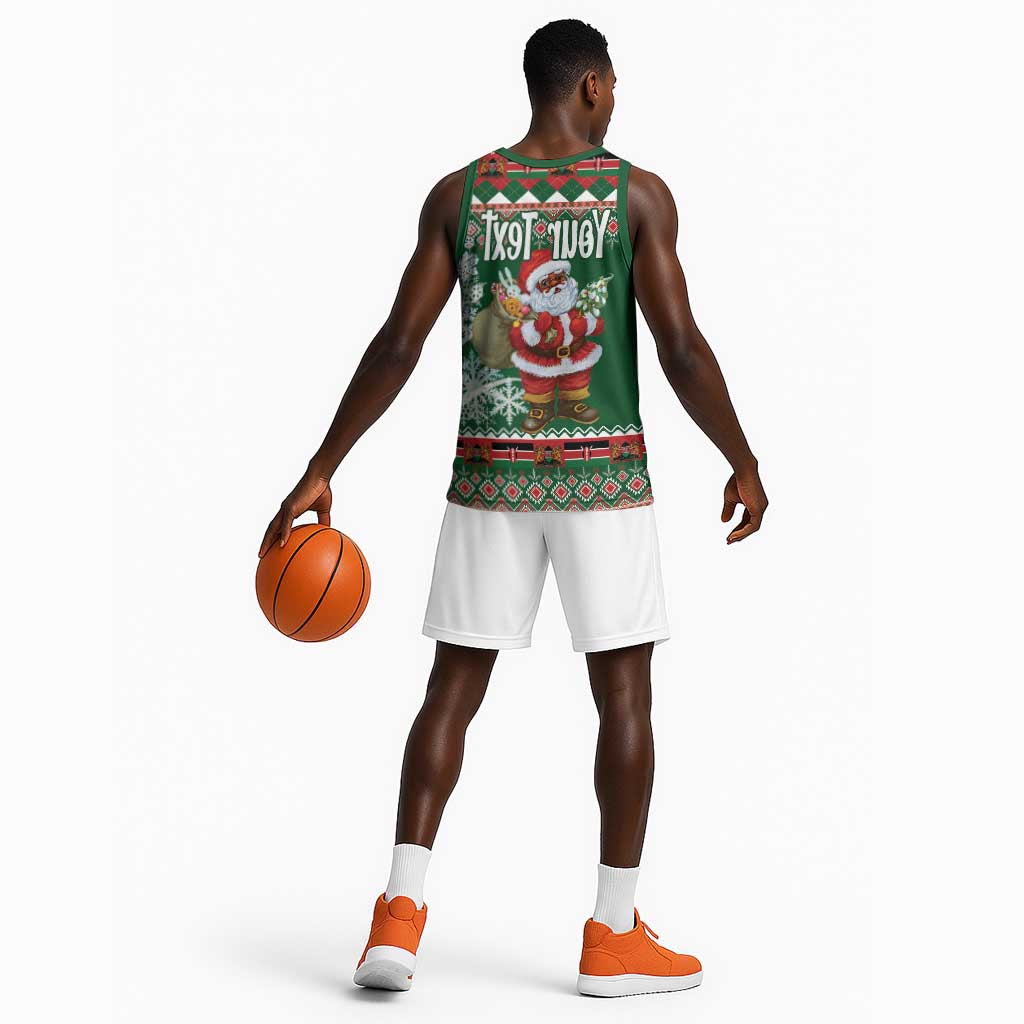 Personalized Afro Kenya Christmas Basketball Jersey African Santa -  Folk Pattern - African Pride
