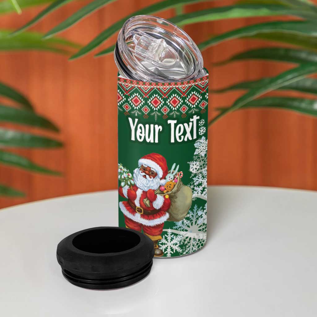 Personalized Afro Kenya Christmas 4 in 1 Can Cooler Tumbler African Santa -  Folk Pattern