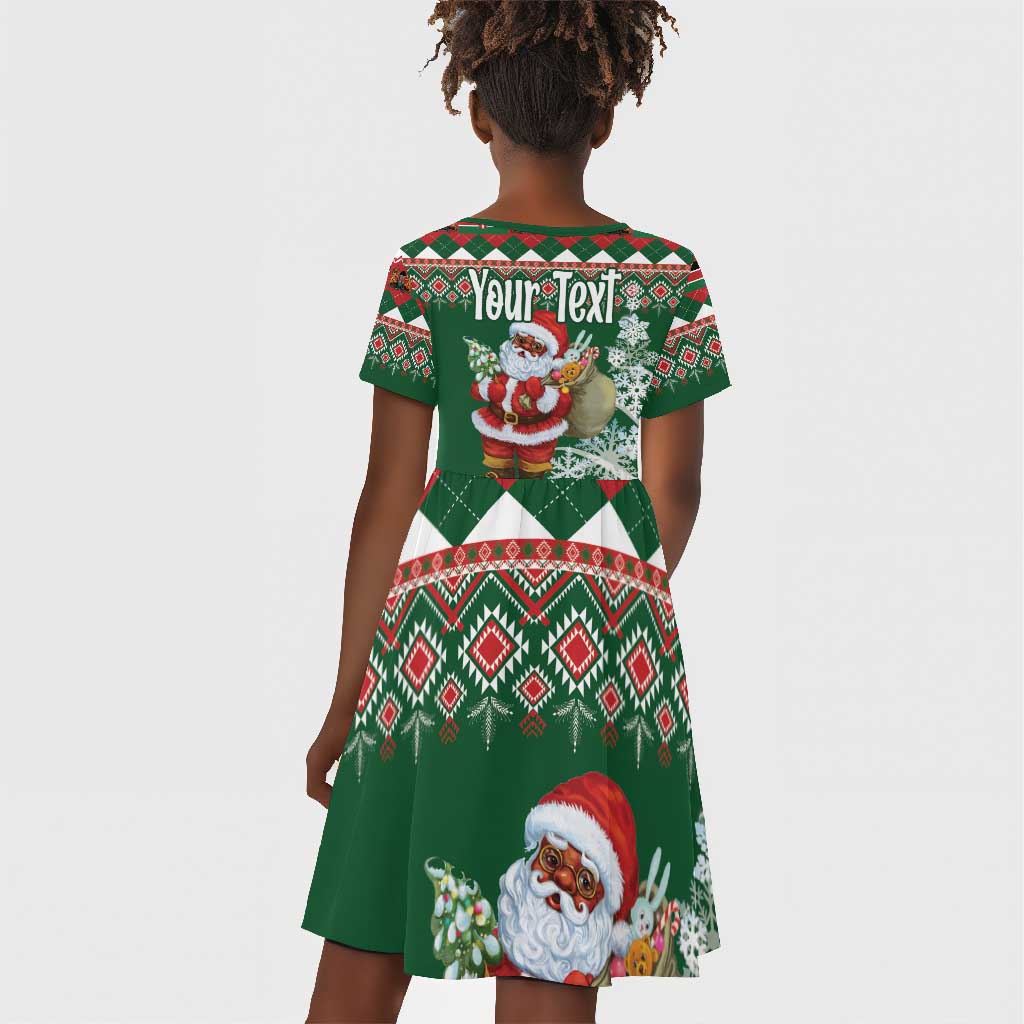 Personalized Afro Kenya Christmas Kid Short Sleeve Dress African Santa -  Folk Pattern