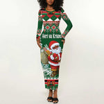 Personalized Afro Kenya Christmas Long Sleeve Bodycon Dress African Santa - Folk Pattern LT18