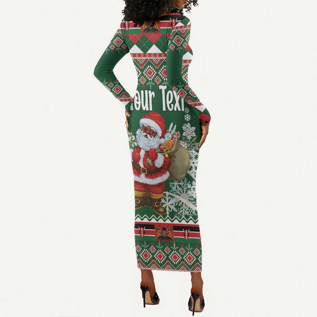 Personalized Afro Kenya Christmas Long Sleeve Bodycon Dress African Santa - Folk Pattern LT18