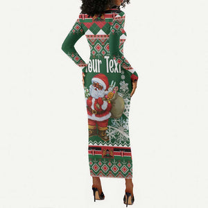 Personalized Afro Kenya Christmas Long Sleeve Bodycon Dress African Santa - Folk Pattern LT18