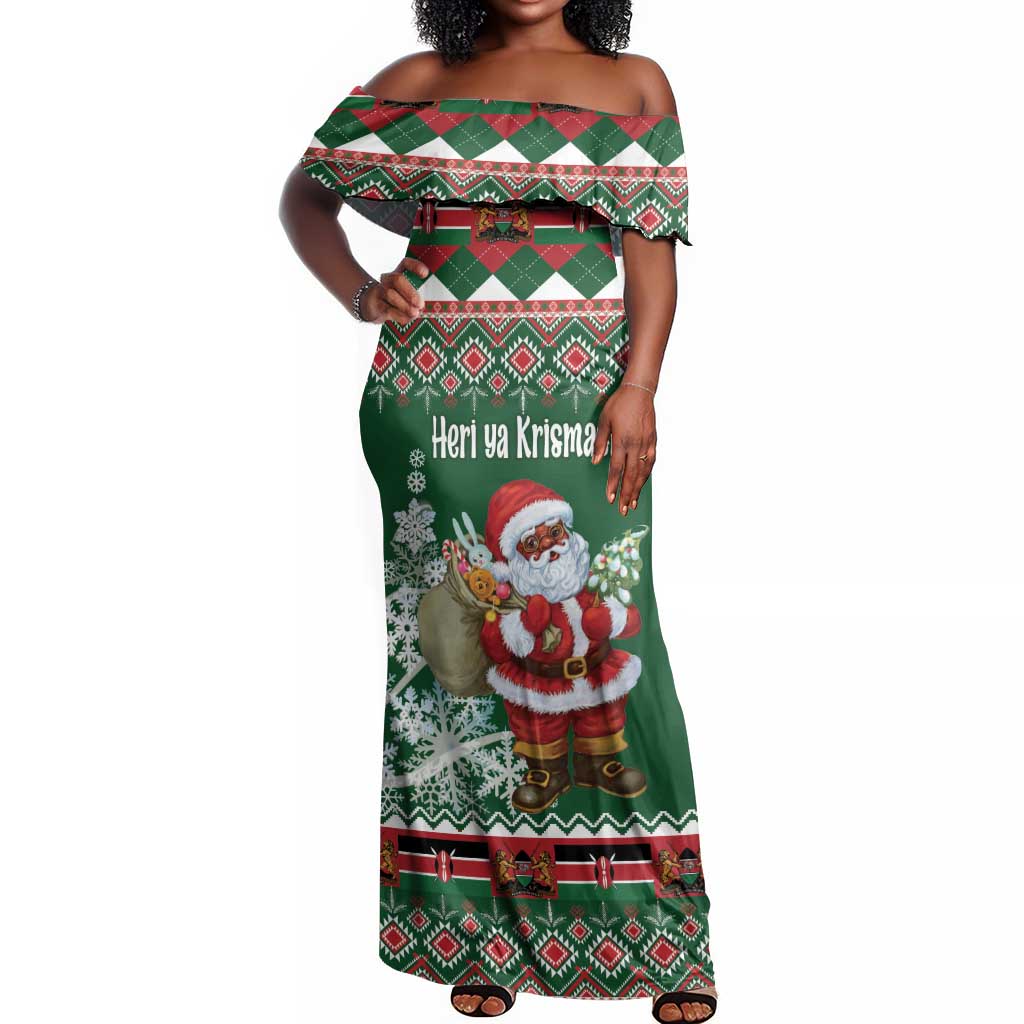 Personalized Afro Kenya Christmas Off Shoulder Maxi Dress African Santa -  Folk Pattern