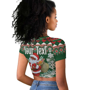 Personalized Afro Kenya Christmas Raglan Cropped T shirt African Santa -  Folk Pattern