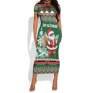 Personalized Afro Kenya Christmas Short Sleeve Bodycon Dress African Santa - Folk Pattern LT18