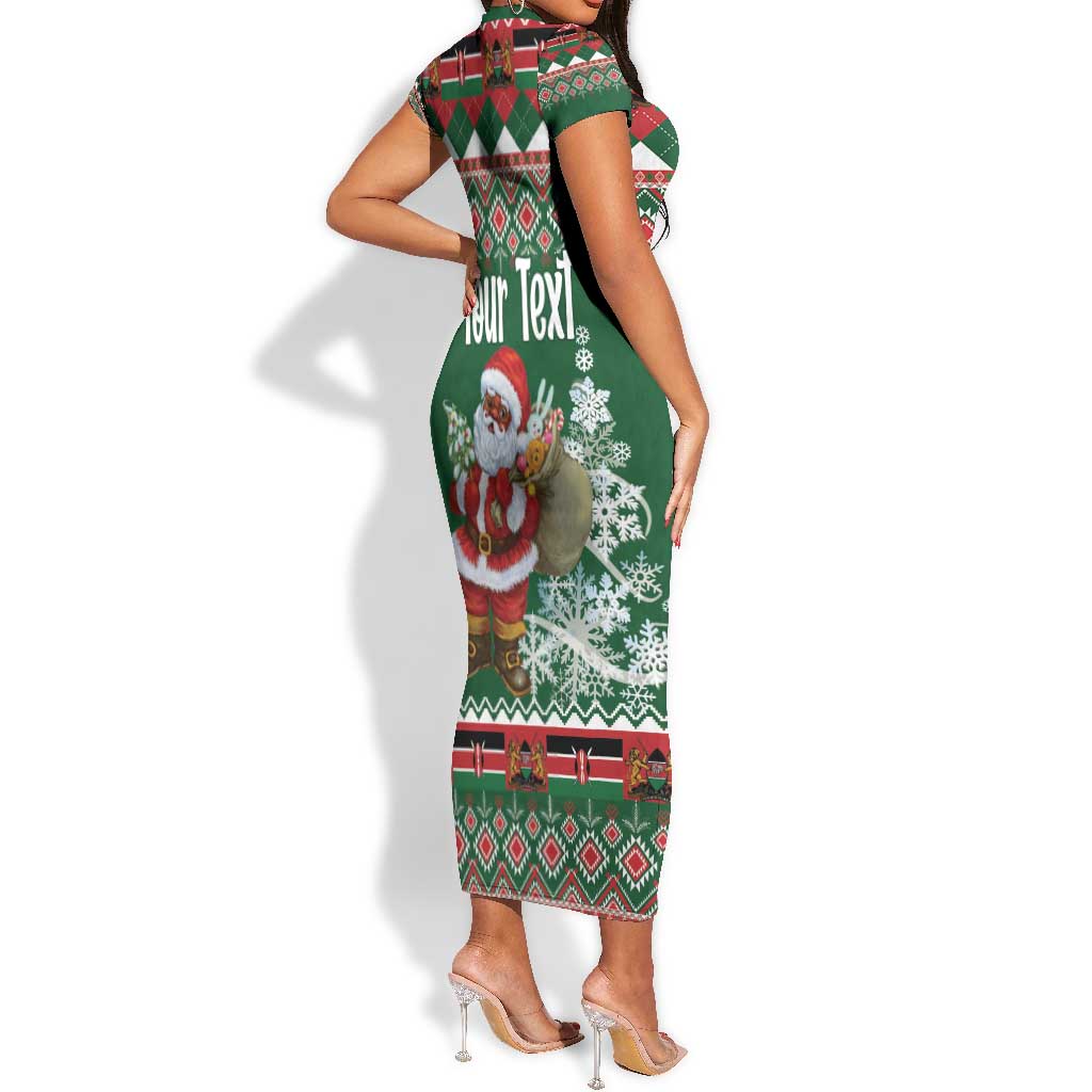 Personalized Afro Kenya Christmas Short Sleeve Bodycon Dress African Santa - Folk Pattern LT18