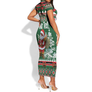 Personalized Afro Kenya Christmas Short Sleeve Bodycon Dress African Santa - Folk Pattern LT18