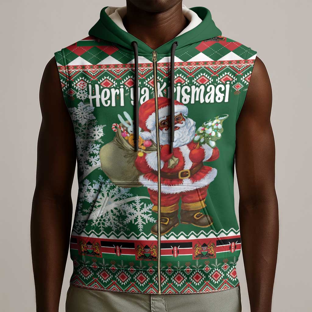 Personalized Afro Kenya Christmas Sleeveless Zip Hoodie African Santa -  Folk Pattern - African Pride