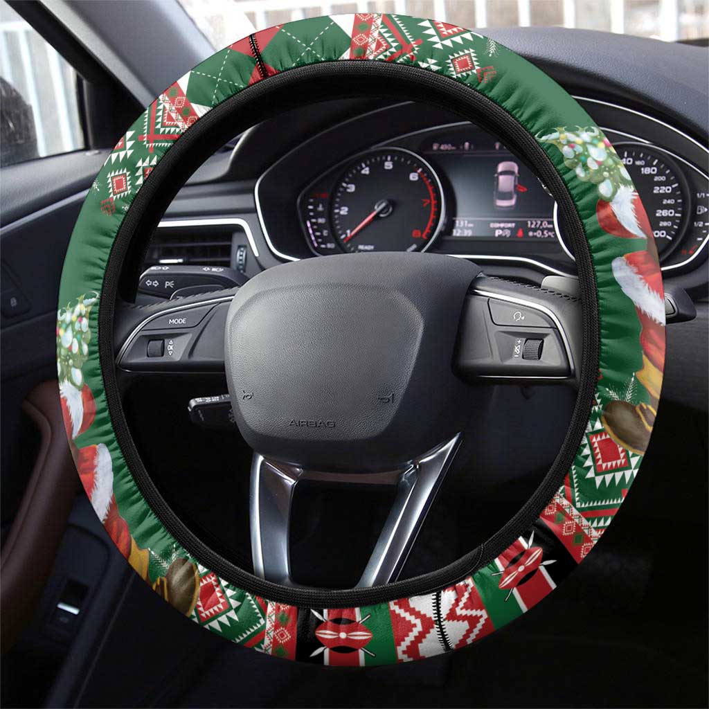 Afro Kenya Christmas Steering Wheel Cover African Santa -  Folk Pattern