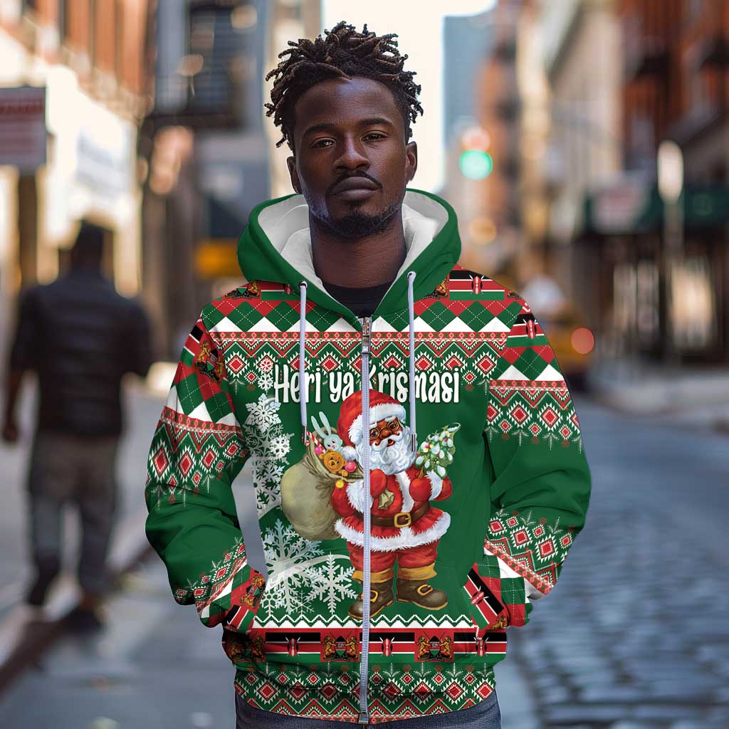 Personalized Afro Kenya Christmas Zip Hoodie African Santa -  Folk Pattern