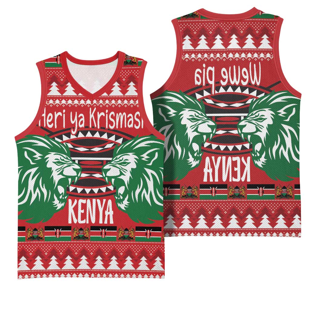 Afro Kenya Christmas Basketball Jersey Head Lion - Heri ya Krismasi - African Pride