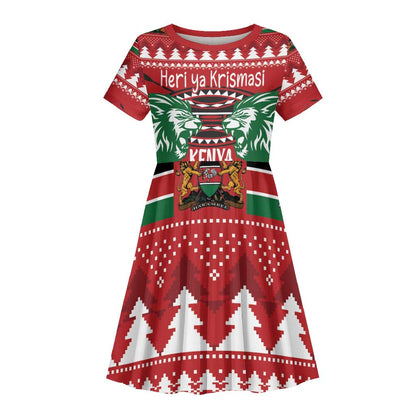 Afro Kenya Christmas Kid Short Sleeve Dress Head Lion - Heri ya Krismasi
