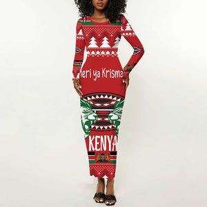 Afro Kenya Christmas Long Sleeve Bodycon Dress Head Lion - Heri ya Krismasi LT18