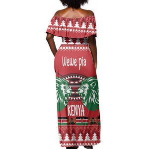 Afro Kenya Christmas Off Shoulder Maxi Dress Head Lion - Heri ya Krismasi