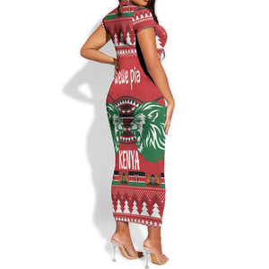 Afro Kenya Christmas Short Sleeve Bodycon Dress Head Lion - Heri ya Krismasi LT18