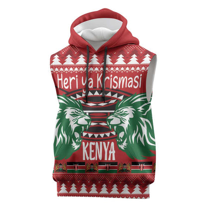 Afro Kenya Christmas Sleeveless Hoodie Head Lion - Heri ya Krismasi - African Pride