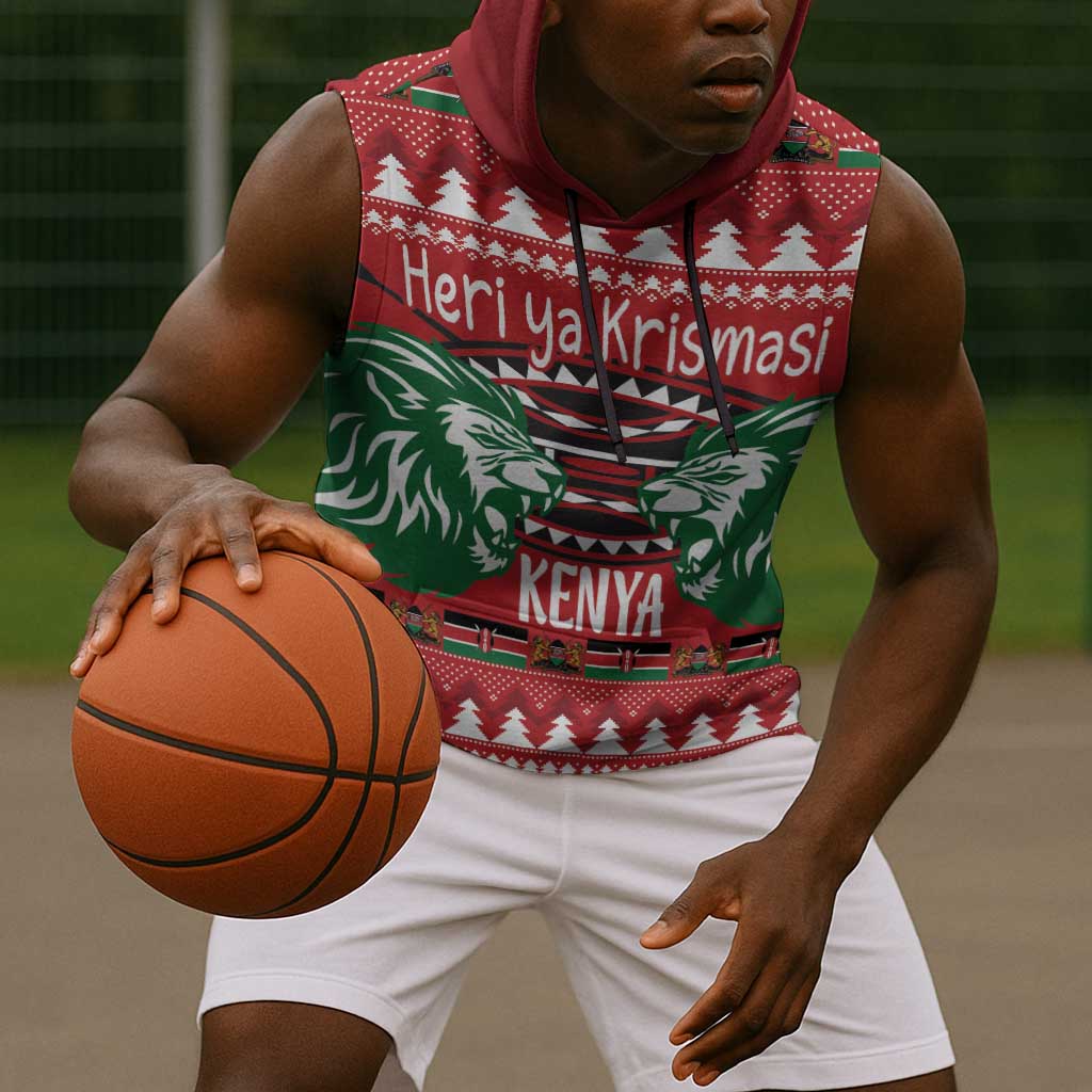 Afro Kenya Christmas Sleeveless Hoodie Head Lion - Heri ya Krismasi - African Pride