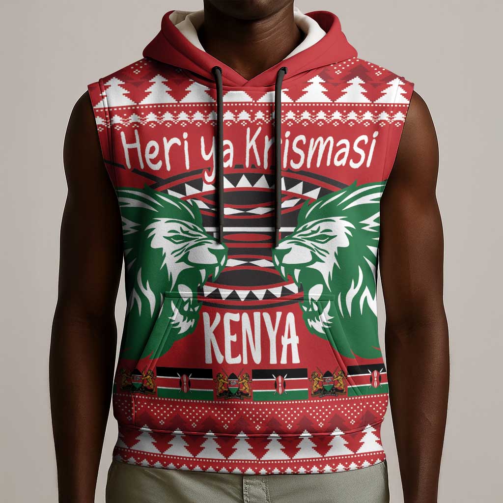 Afro Kenya Christmas Sleeveless Hoodie Head Lion - Heri ya Krismasi - African Pride